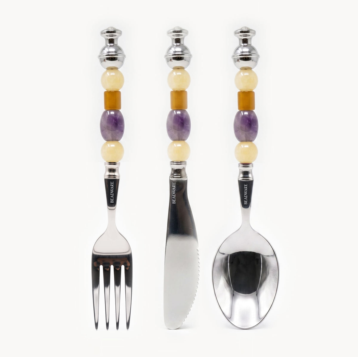 Aurelia Amethyst 3-Piece Natural Stone Flatware Set - Beadware Studio