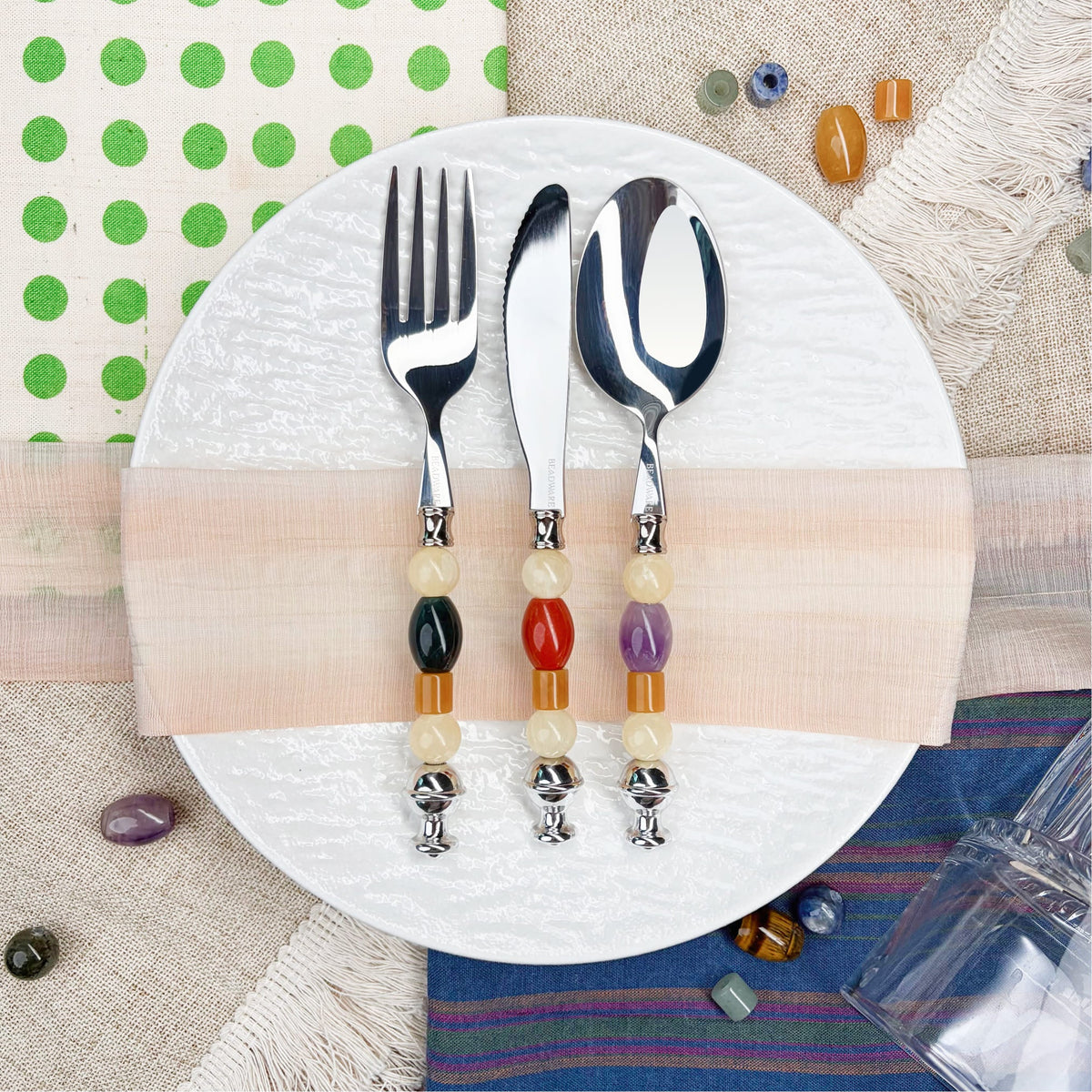 Aurelia Onyx 3-Piece Natural Stone Flatware Set - Beadware Studio