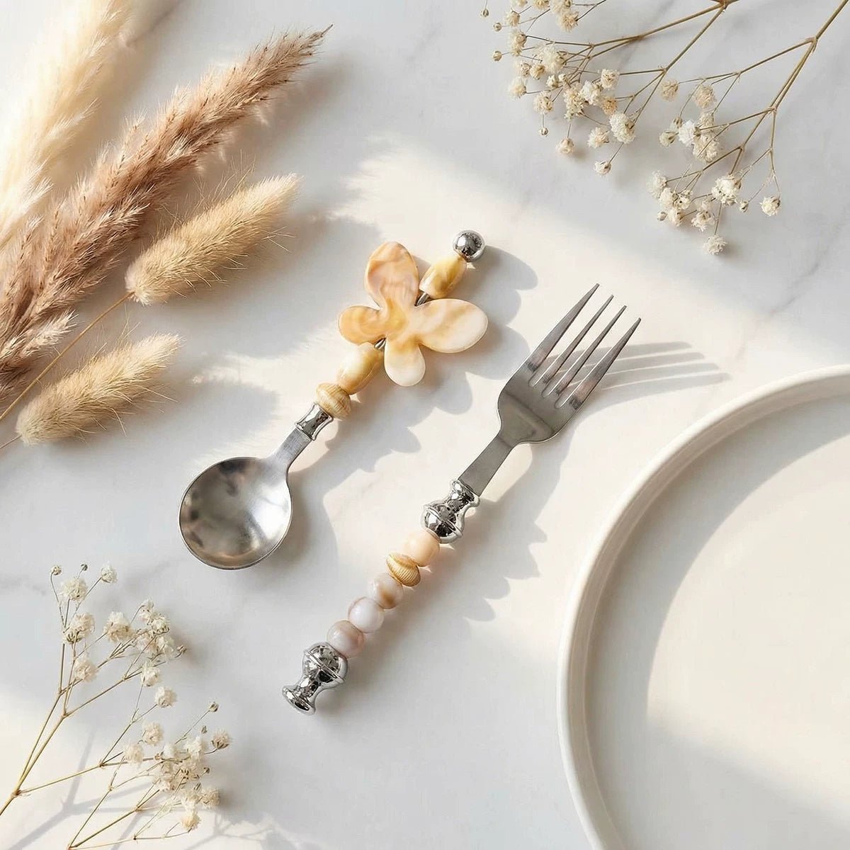 Caramel Cream Beaded Flatware Set - Beadware Studio