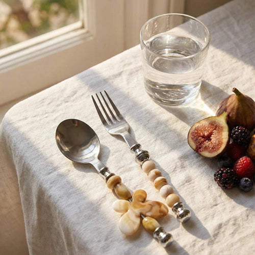 Caramel Cream Beaded Flatware Set - Beadware Studio
