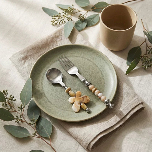 Caramel Cream Beaded Flatware Set - Beadware Studio