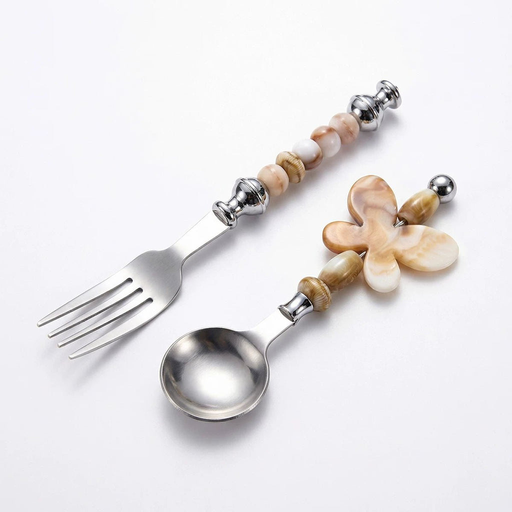 Caramel Cream Beaded Flatware Set - Beadware Studio