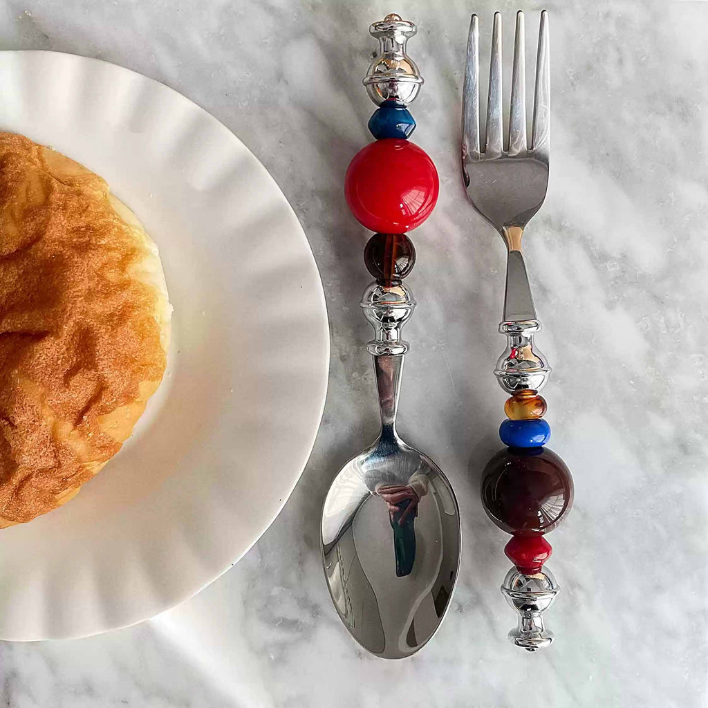 Cherry Cola Beaded Spoon Fork Set - Beadware Studio