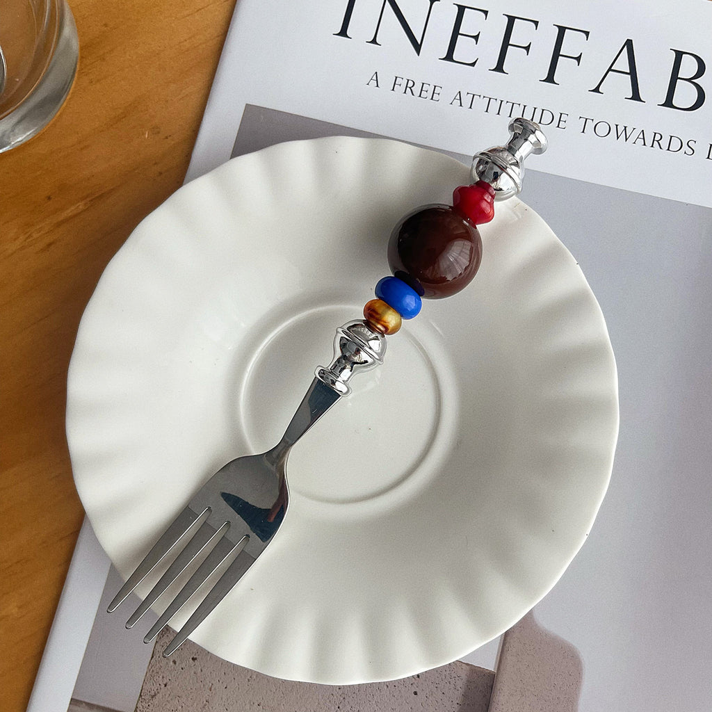 Cherry Cola Beaded Spoon Fork Set - Beadware Studio
