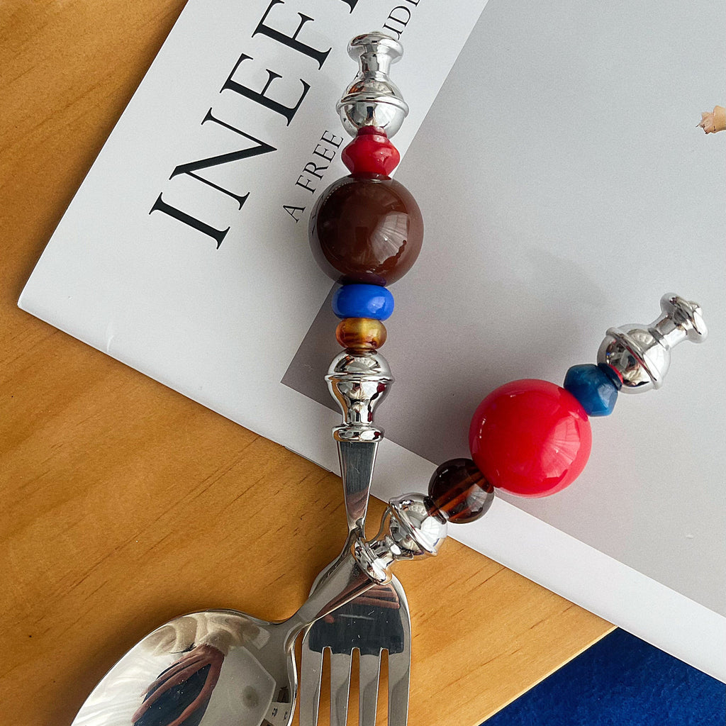 Cherry Cola Beaded Spoon Fork Set - Beadware Studio