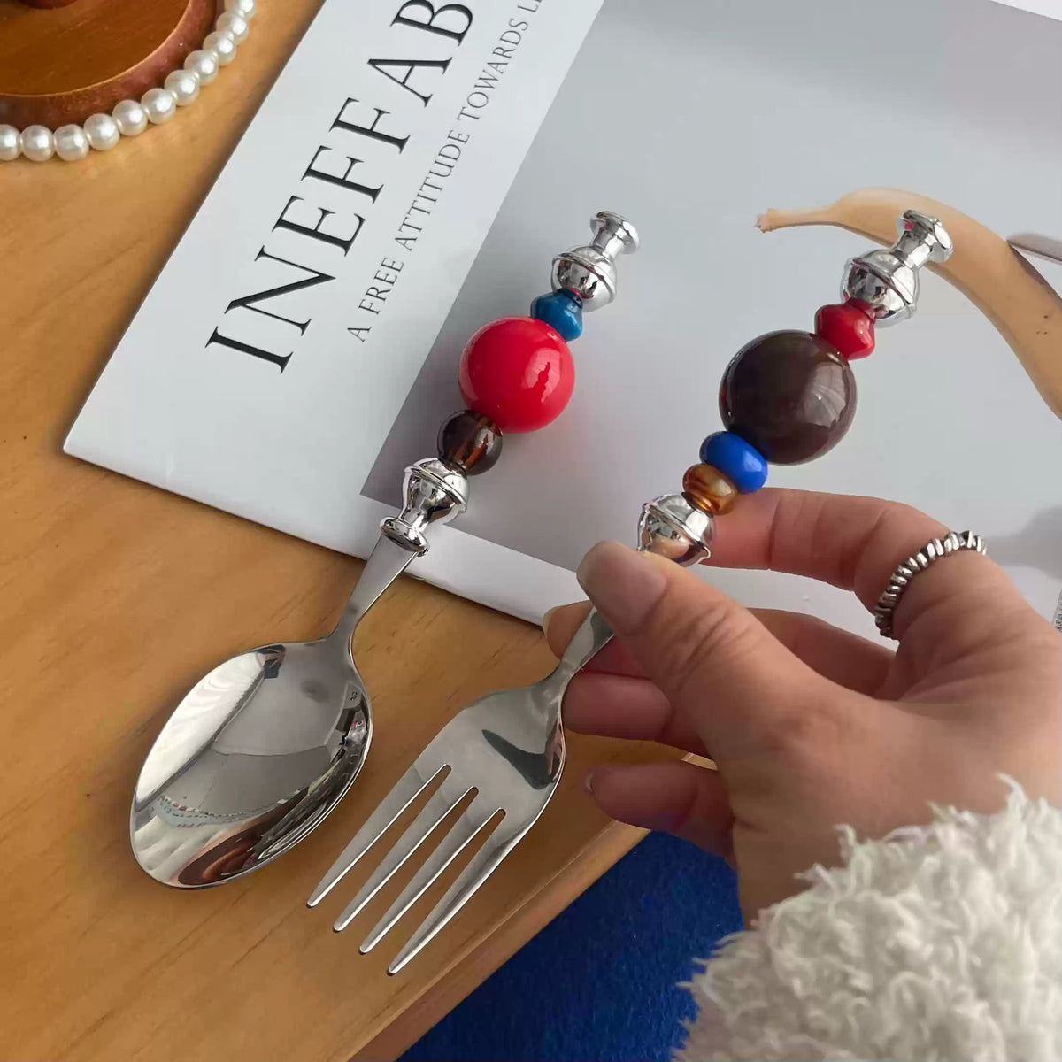 Cherry Cola Beaded Spoon Fork Set - Beadware Studio