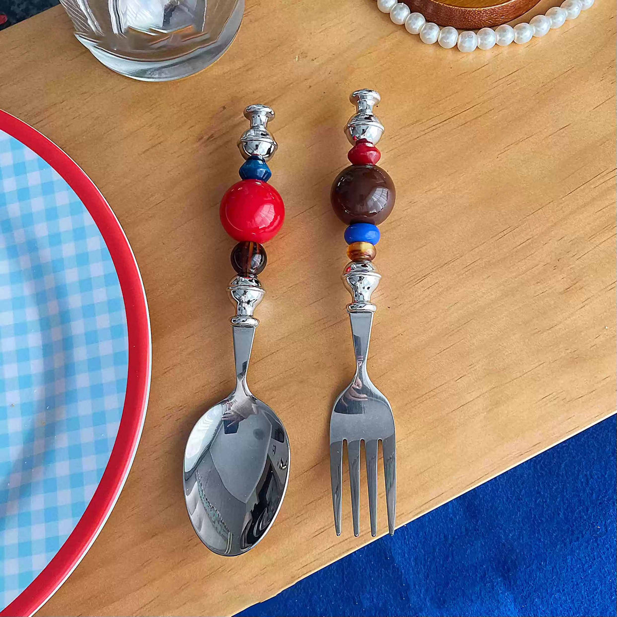 Cherry Cola Beaded Spoon Fork Set - Beadware Studio