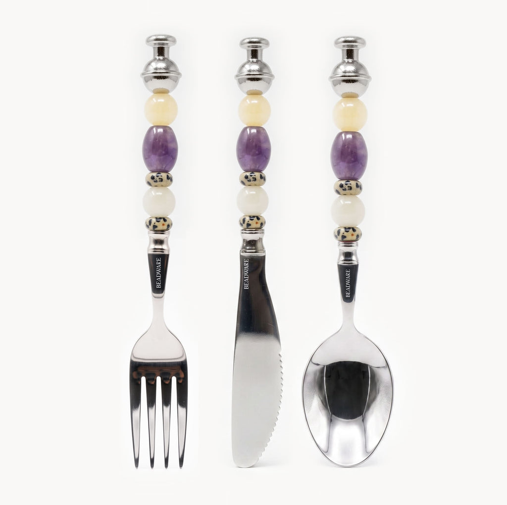 Colette Amethyst - 3 Piece Natural Stone Flatware Set - Beadware Studio