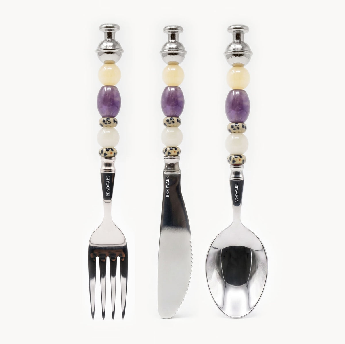 Colette Amethyst - 3 Piece Natural Stone Flatware Set - Beadware Studio
