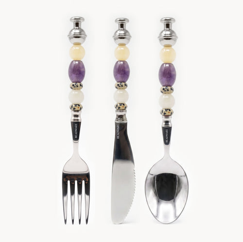 Colette Amethyst - 3 Piece Natural Stone Flatware Set - Beadware Studio
