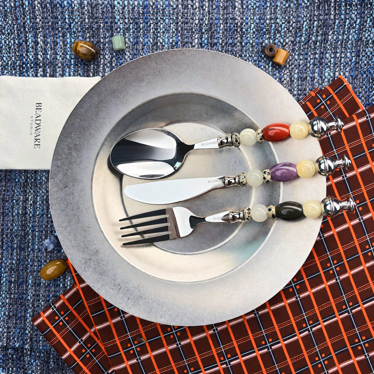 Colette Vermilion - 3 Piece Natural Stone Flatware Set - Beadware Studio
