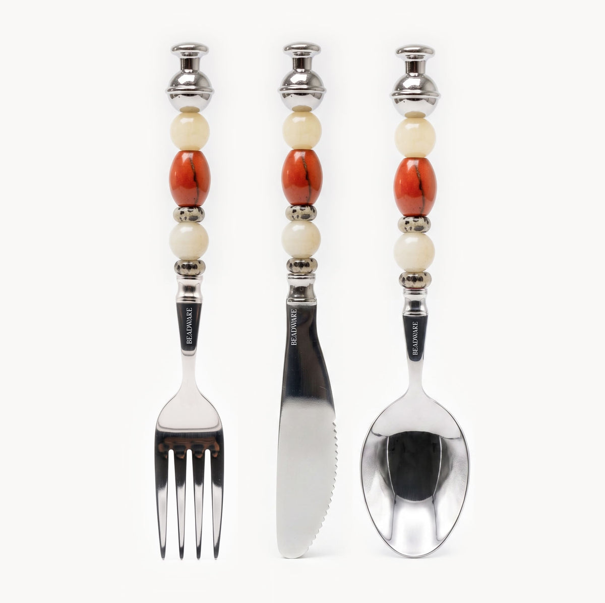 Colette Vermilion - 3 Piece Natural Stone Flatware Set - Beadware Studio