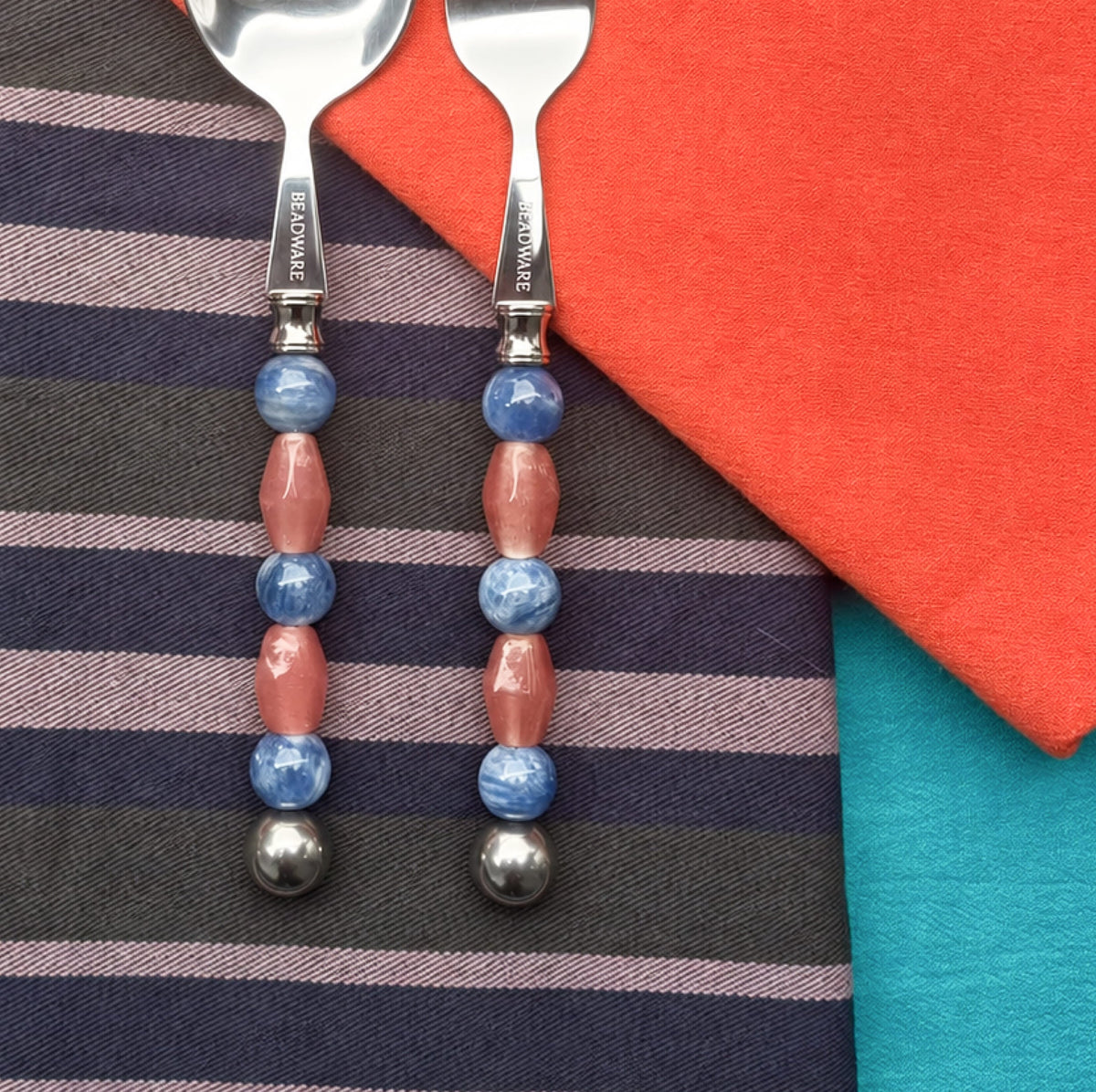 Lucette Cobalt & Blush Art Glass Flatware Set - Beadware Studio