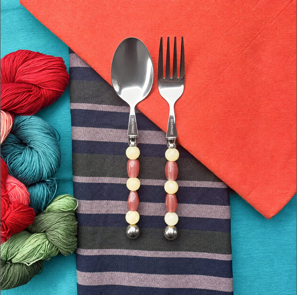 Lucette Mauve & Buttercream Art Glass Flatware Set - Beadware Studio