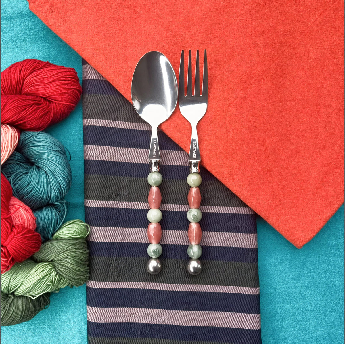 Lucette Sage & Blush Art Glass Flatware Set - Beadware Studio