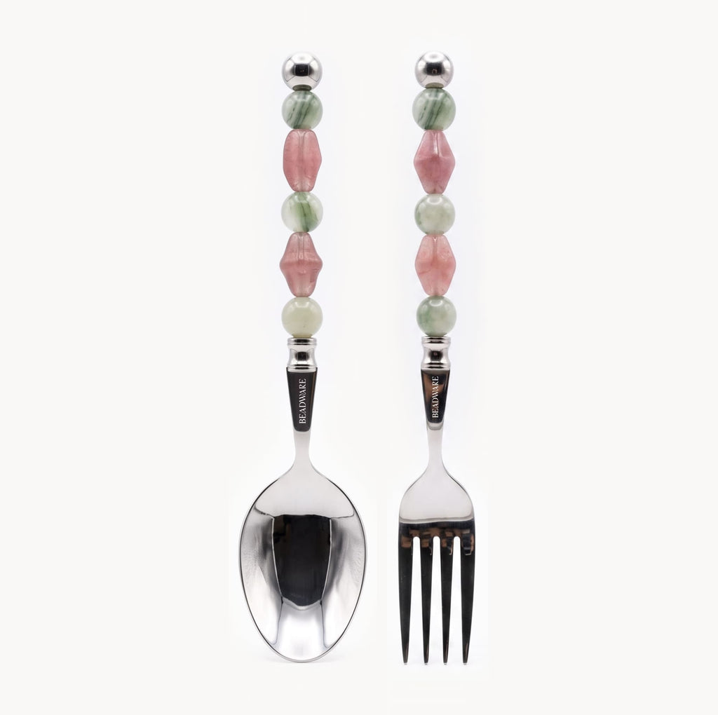 Lucette Sage & Blush Art Glass Flatware Set - Beadware Studio
