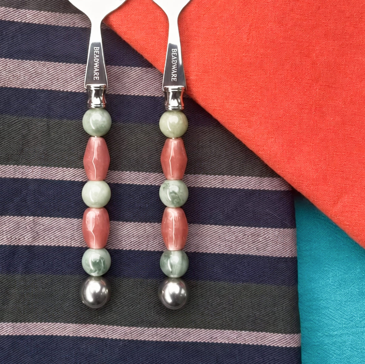 Lucette Sage & Blush Art Glass Flatware Set - Beadware Studio