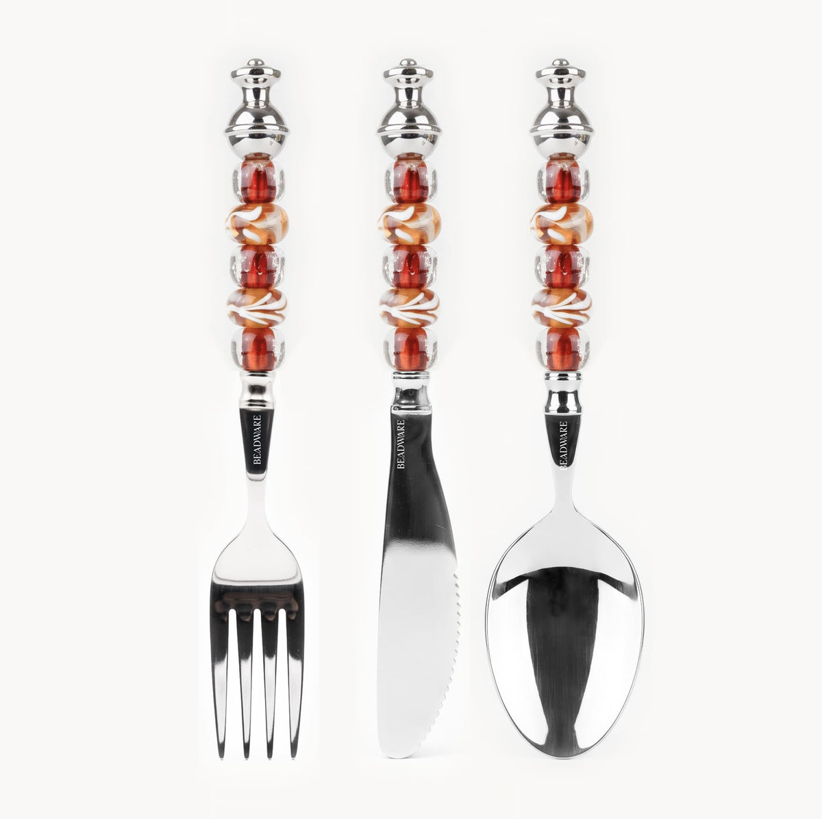 Marielle Amber Swirl - 3-Piece Art Glass Flatware Set - Beadware Studio