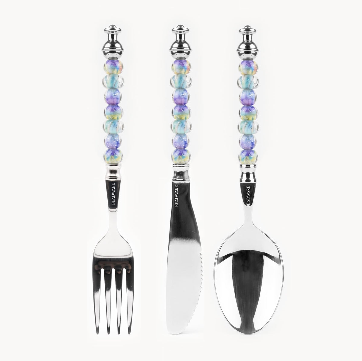 Marielle Aurora - 3-Piece Art Glass Flatware Set - Beadware Studio