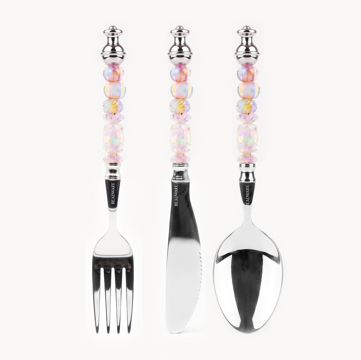 Marielle Opal Blush - 3-Piece Art Glass Flatware Set - Beadware Studio