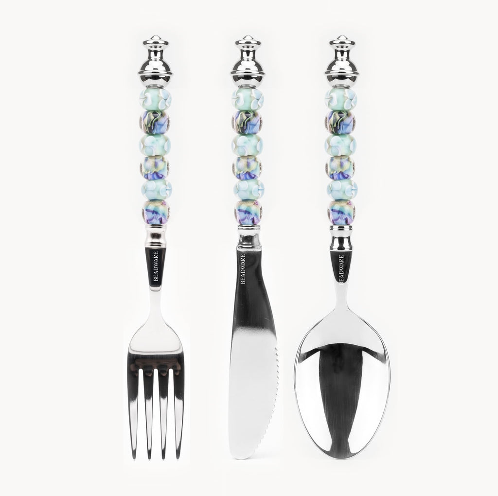 Marielle Seafoam Lilac - 3-Piece Art Glass Flatware Set - Beadware Studio