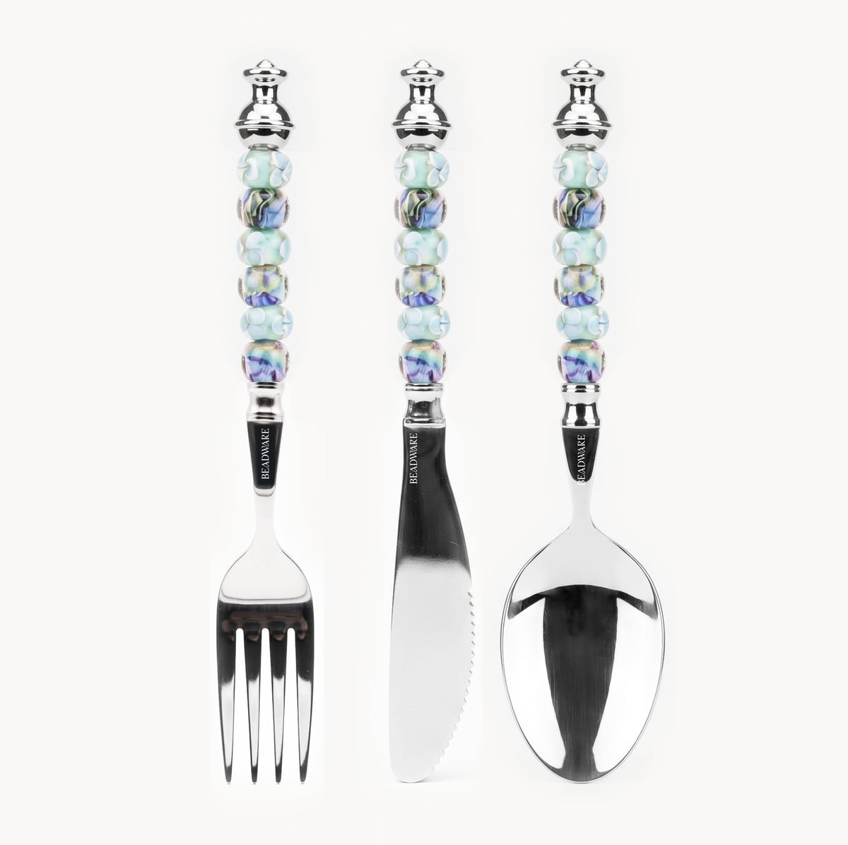 Marielle Seafoam Lilac - 3-Piece Art Glass Flatware Set - Beadware Studio