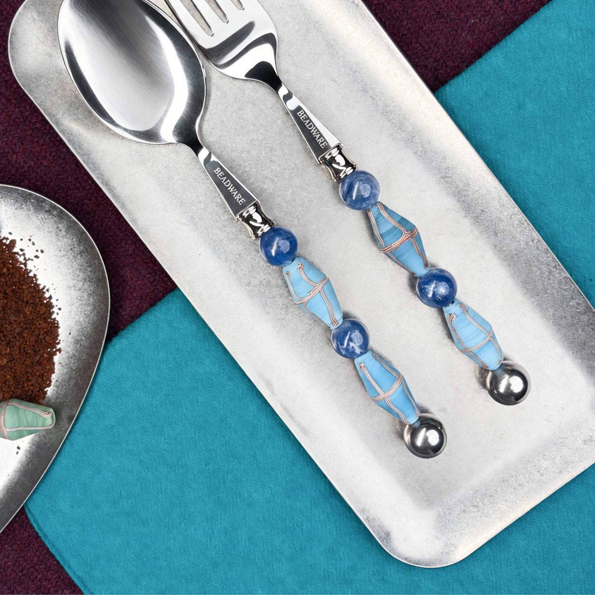 Paloma Azure Art Glass Flatware - Beadware Studio