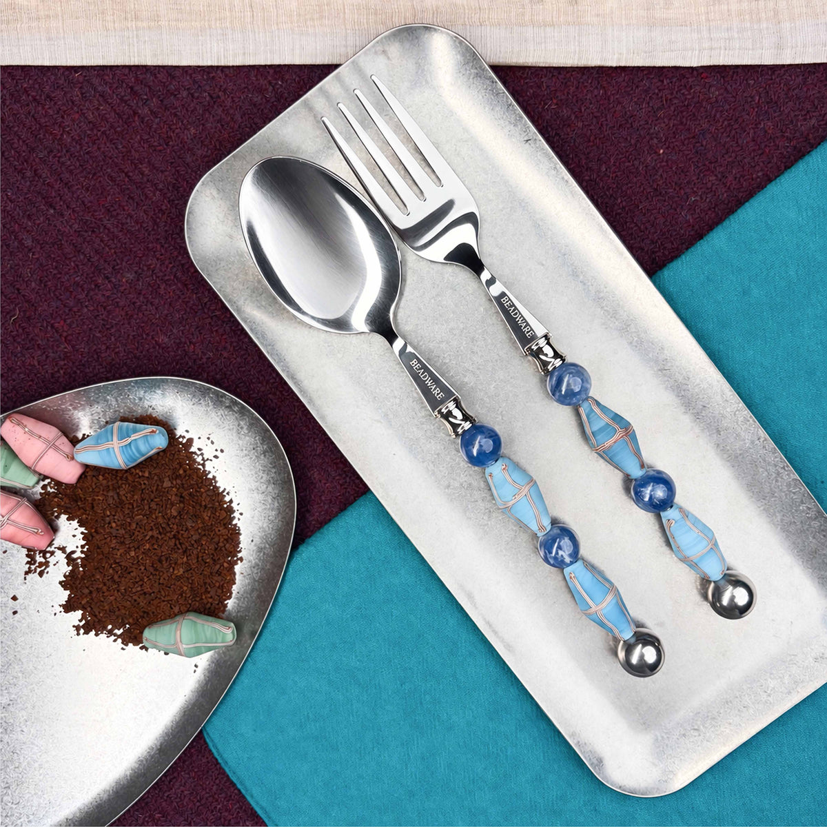 Paloma Azure Art Glass Flatware - Beadware Studio