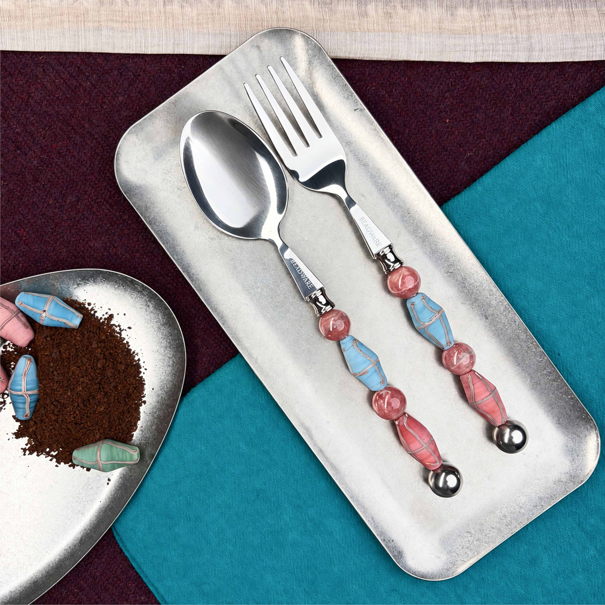Paloma Rose Azure Art Glass Flatware - Beadware Studio