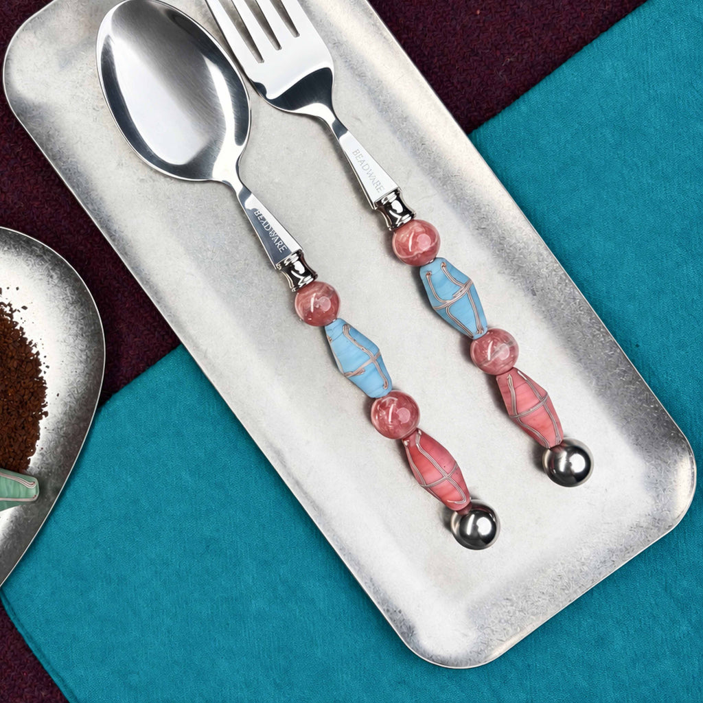 Paloma Rose Azure Art Glass Flatware - Beadware Studio