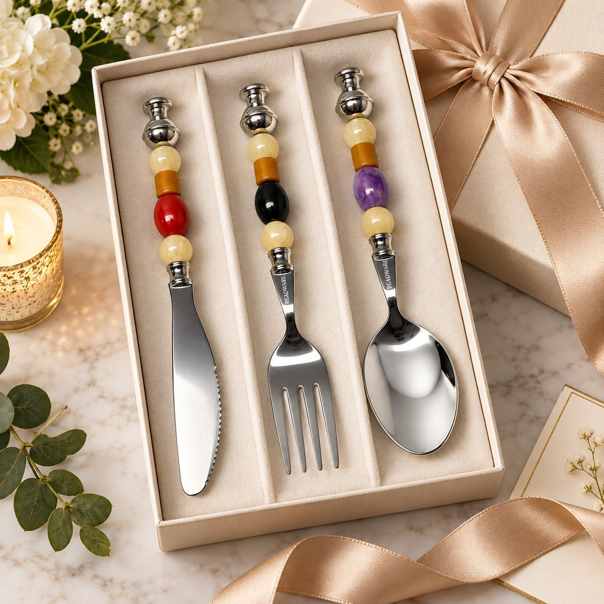 Velvet Harvest Beaded Flatware Set – 3 Piece - Beadware Studio