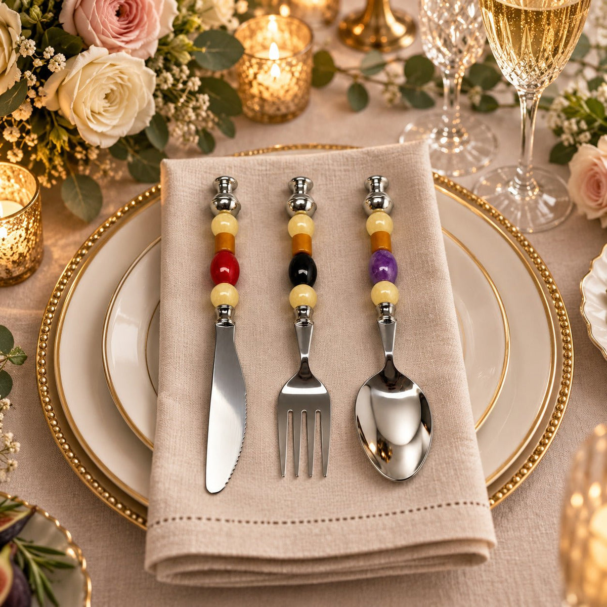 Velvet Harvest Beaded Flatware Set – 3 Piece - Beadware Studio