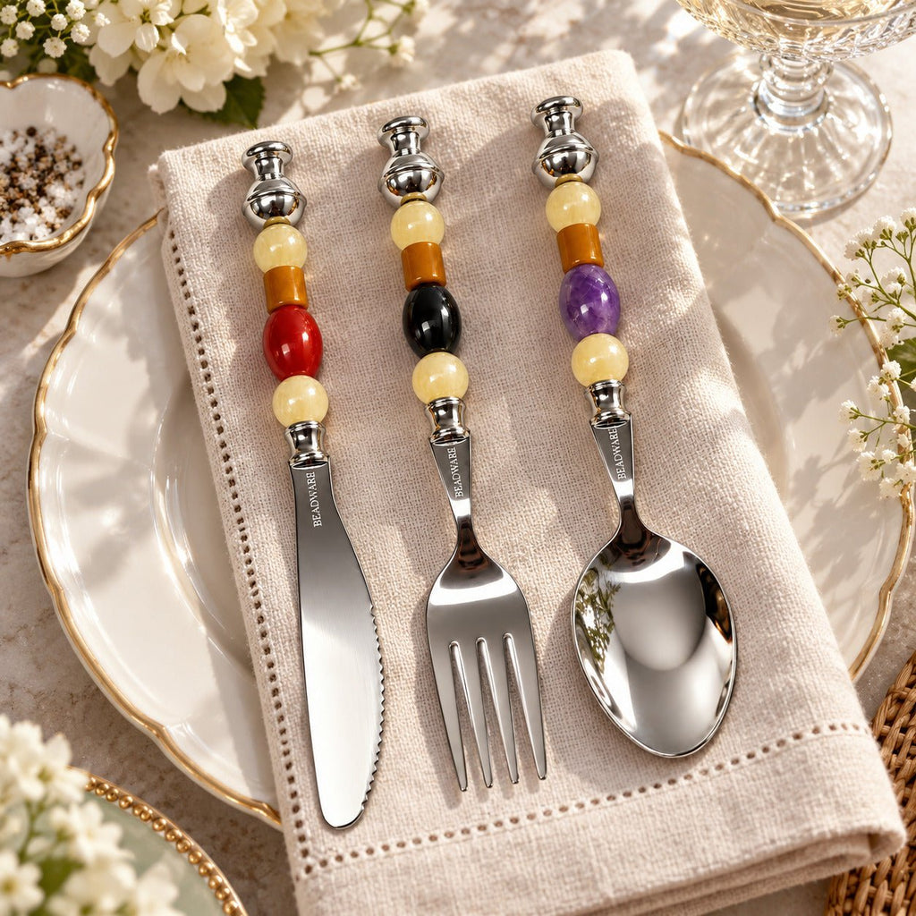 Velvet Harvest Beaded Flatware Set – 3 Piece - Beadware Studio
